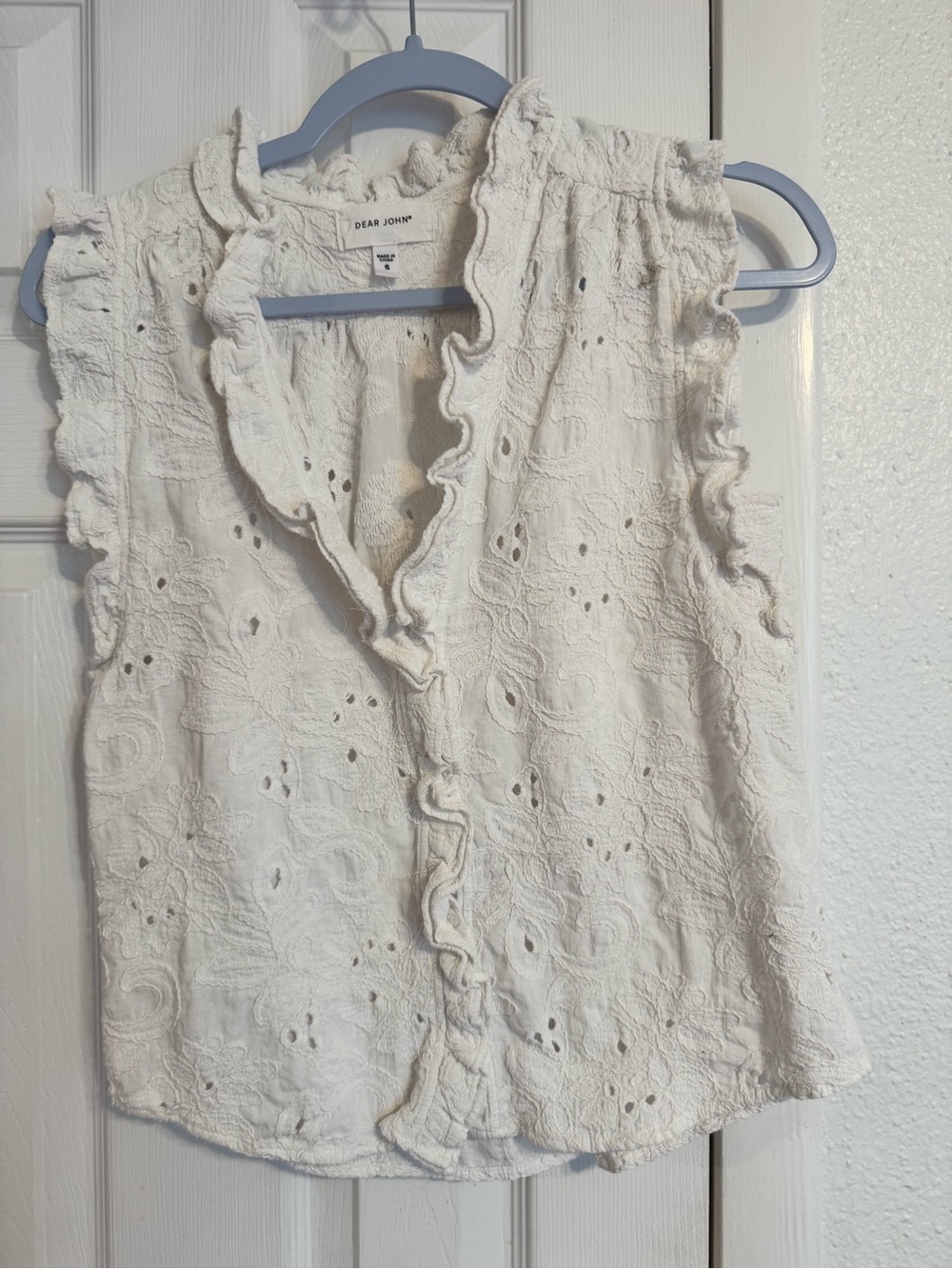 Dear John Cream Eyelet Ruffle Sleeveless Camisole